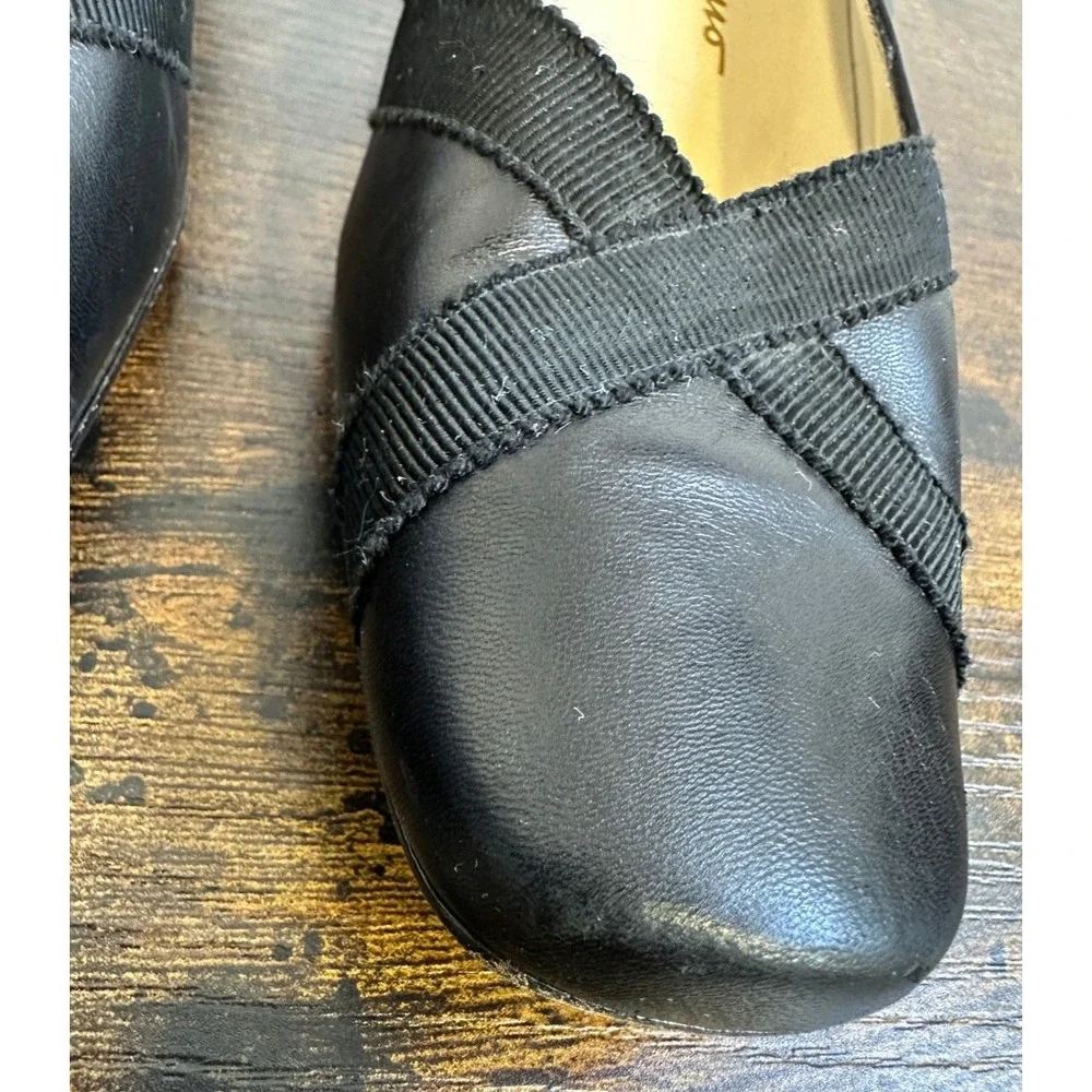 Salvatore Ferragamo Boutique Black Leather Square Toe Block Heel Pumps 6 B Italy - Picture 4 of 16